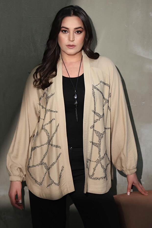 Trend42plus سترة المنك المطبوعة بحجر أمامي مقاس كبير - 5