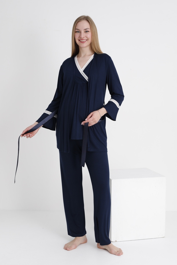 Lace Trimmed V-Neck Maternity and Maternity Pajama Set
