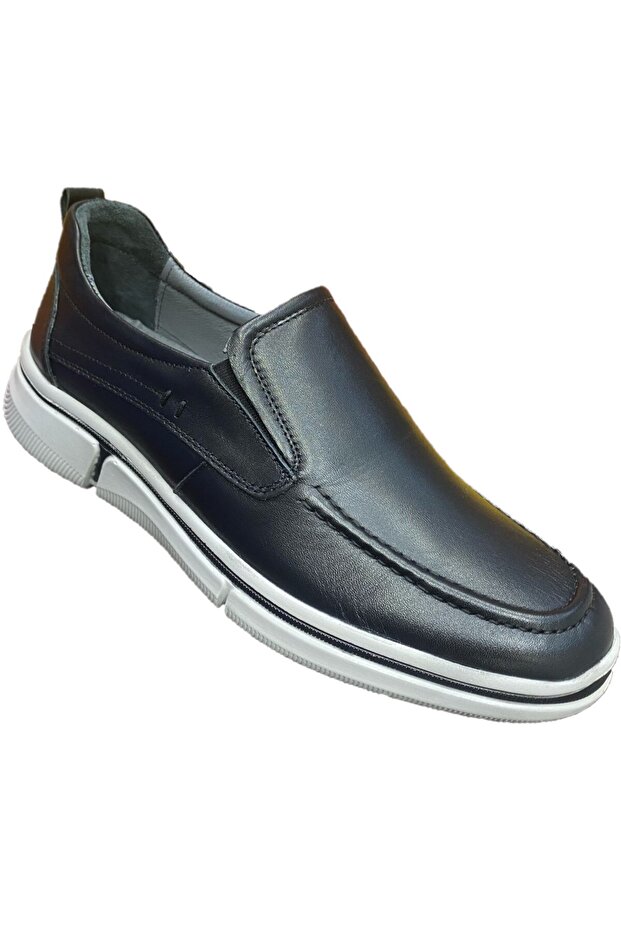 Men's Black Genuine Leather Laceless Casual Shoes Light Sole Orthopedic 160