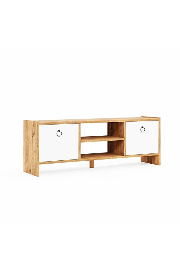 TV Unit With Doors - Atlantic Pine Pattern / White Doors - 6