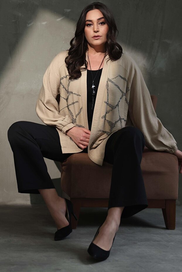 Trend42plus سترة المنك المطبوعة بحجر أمامي مقاس كبير - 2