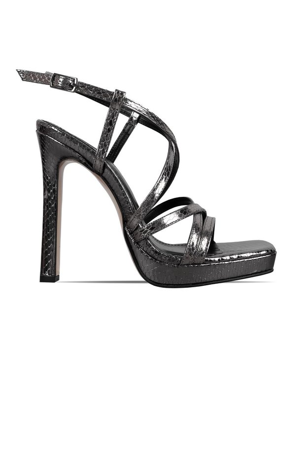 Caseta Women's Cross Slip-On Ankle Strap High Heel Shoes-Anthracite