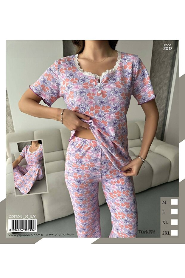 Women's Short-Sleeve Cotton Full Lycra Pajamas Set