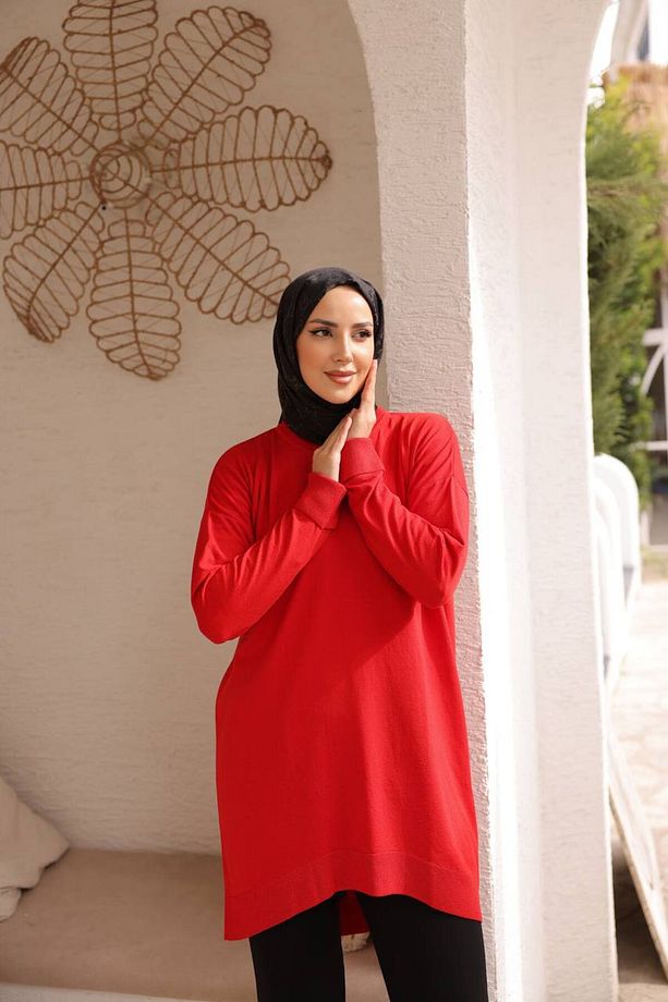 Soğuk Tuşe Orversize Bisiklet Yaka Tunik - 3