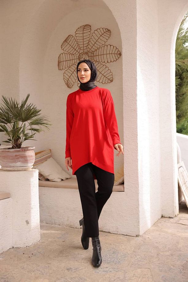 Soğuk Tuşe Orversize Bisiklet Yaka Tunik - 1