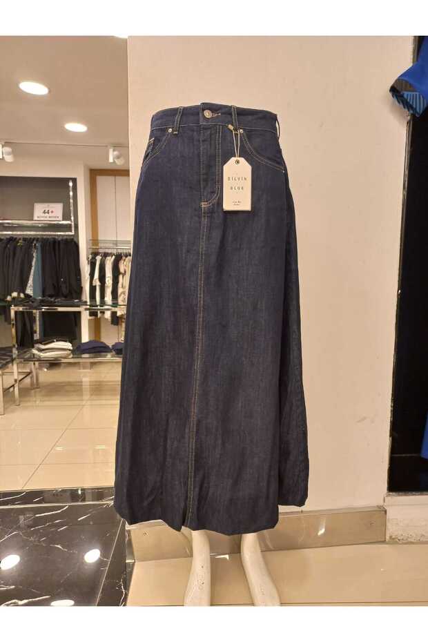 Di̇lvi̇n Women's Long Denim Balloon Skirt with Shirred Bottom