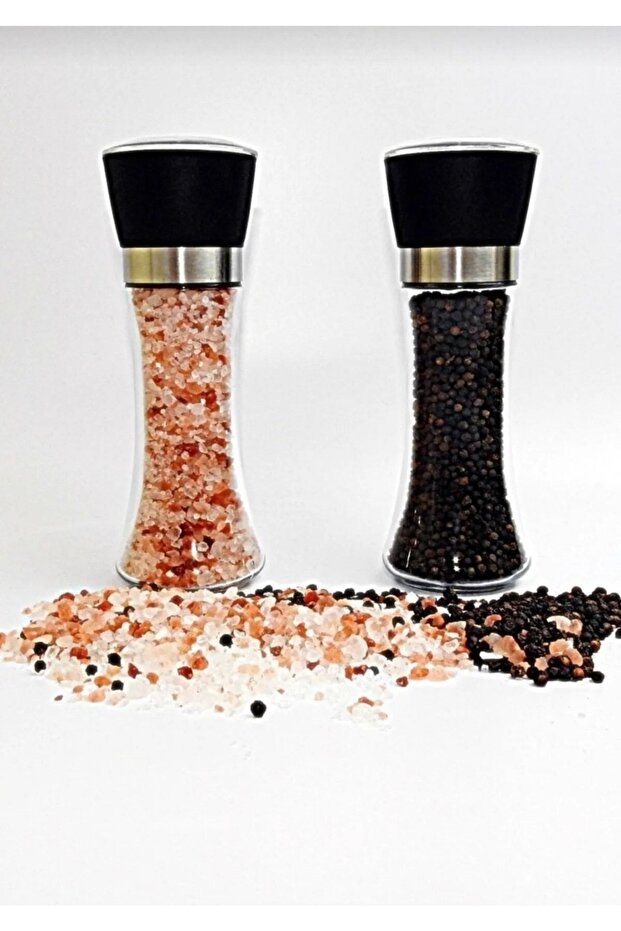 2-Piece Glass Salt and Pepper Grinder Set with Glass Spice Rack