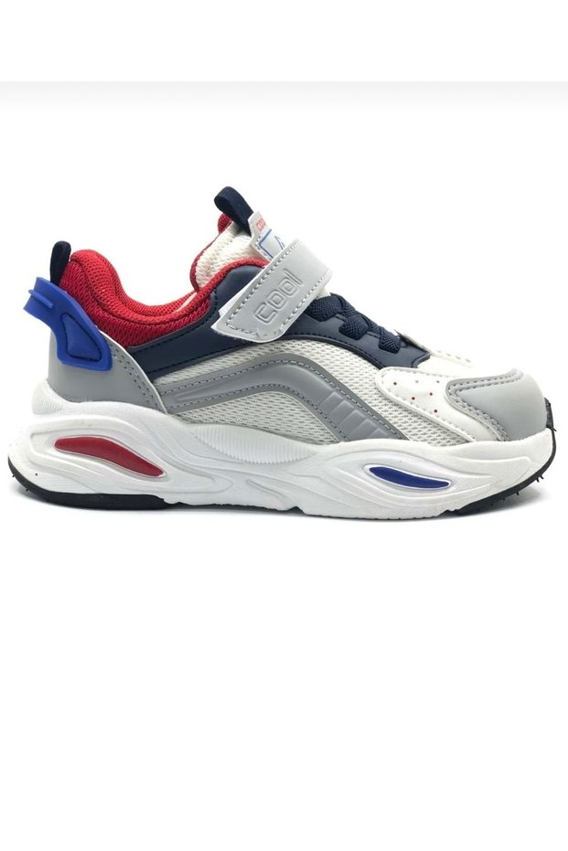 Evo Men's White Navy Blue Red Detail Velcro Orthopedic Comfortable Light Sole Daily Children's Sports Shoes