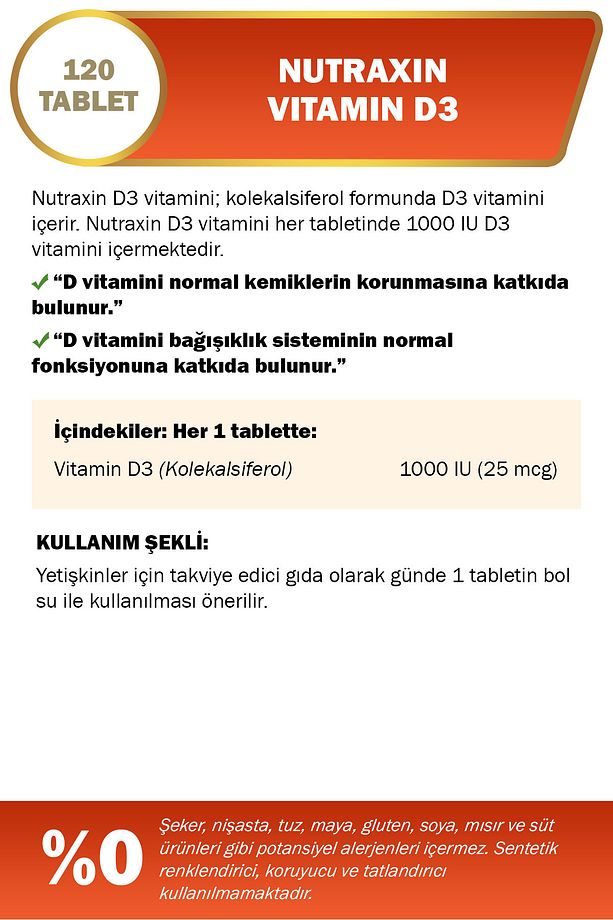D3 Vitamini (1.000 IU)-120 Adet Tablet - 2