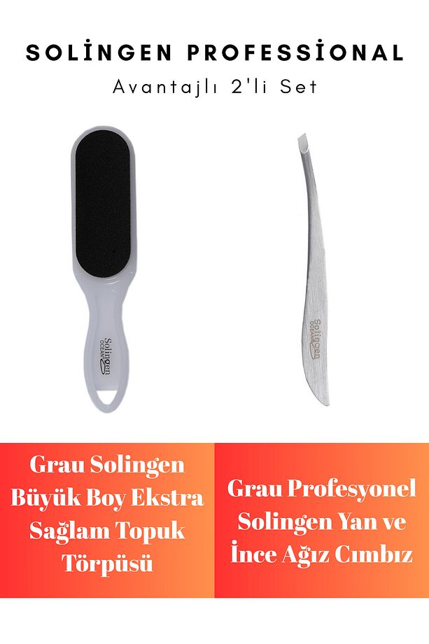 Profesyonel Solingen Yan İnce Ağız Cımbız ve Grau Büyük Boy Topuk Törpüsü - 2'li Set - 1