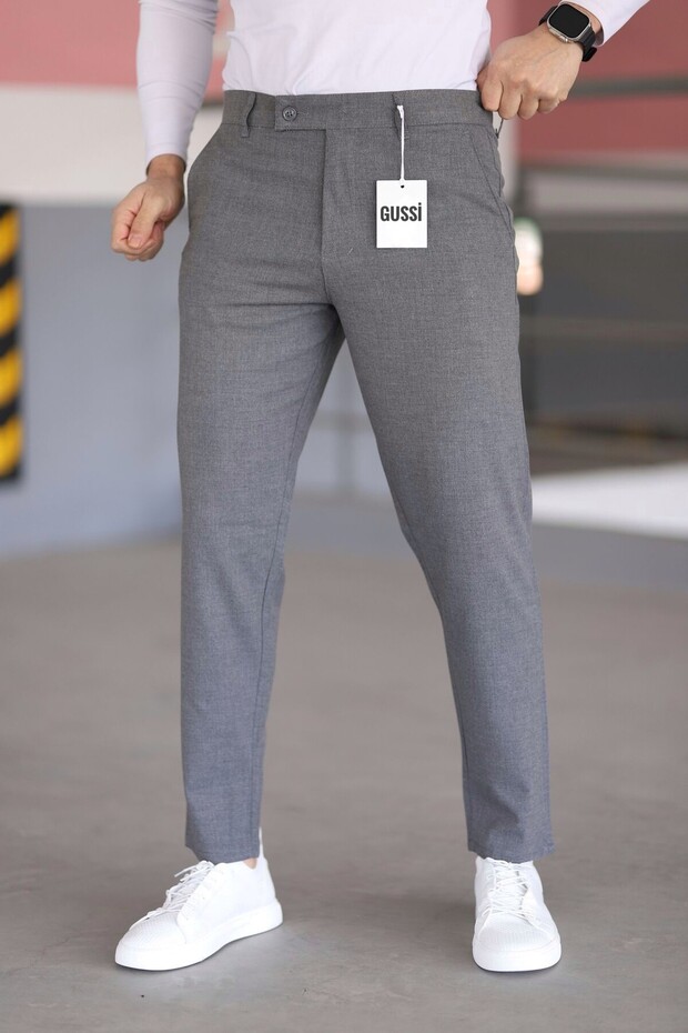Boys School Gray Color Italian Cut Quality Flexible Lycra Ankle Length Fabric Trousers
