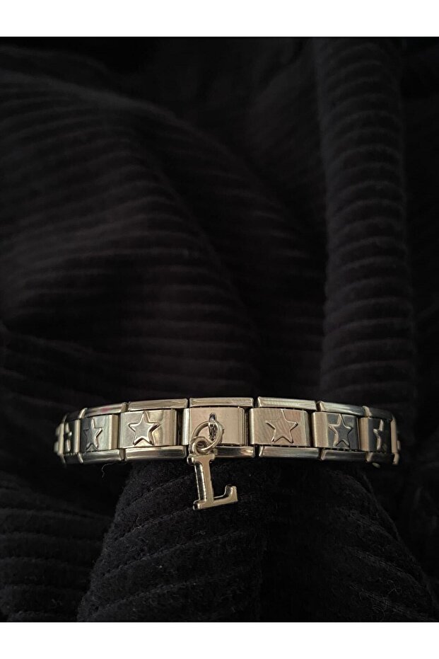 Letter L Starry Steel Italian Charm Bracelet