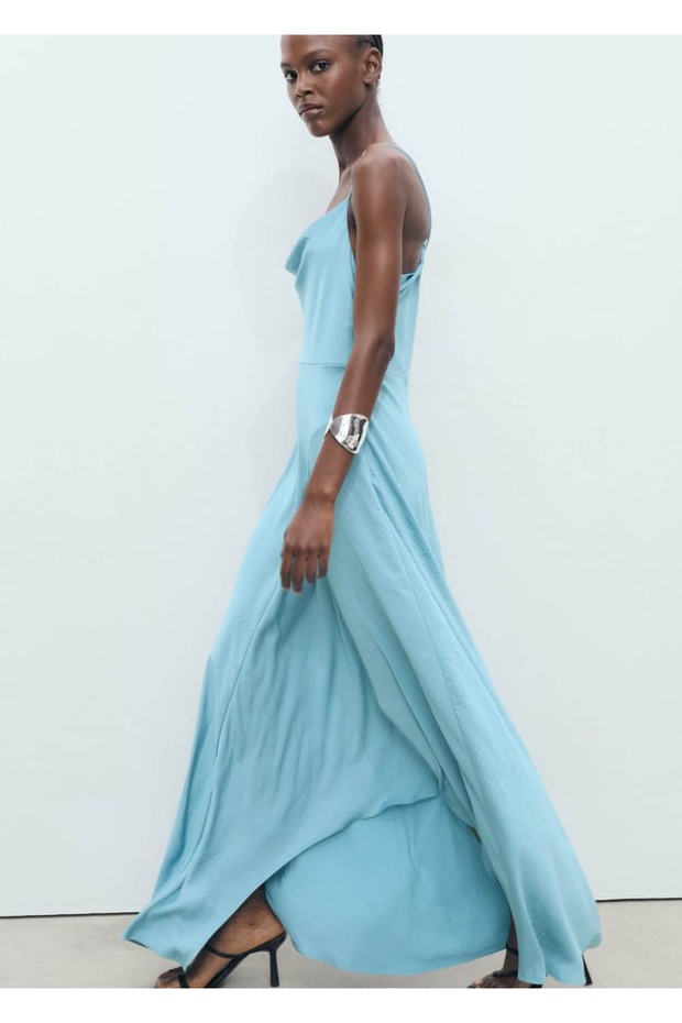 Kırışık görünümlü asimetrik elbise - 8