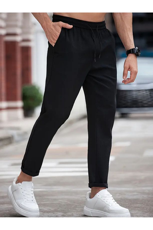 Erkek Pantolon Bel Lastikli Likralı Jogger Katlamalı Paça - 1