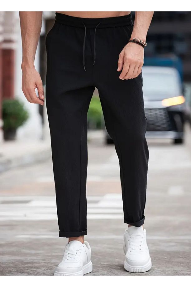 Erkek Pantolon Bel Lastikli Likralı Jogger Katlamalı Paça - 3