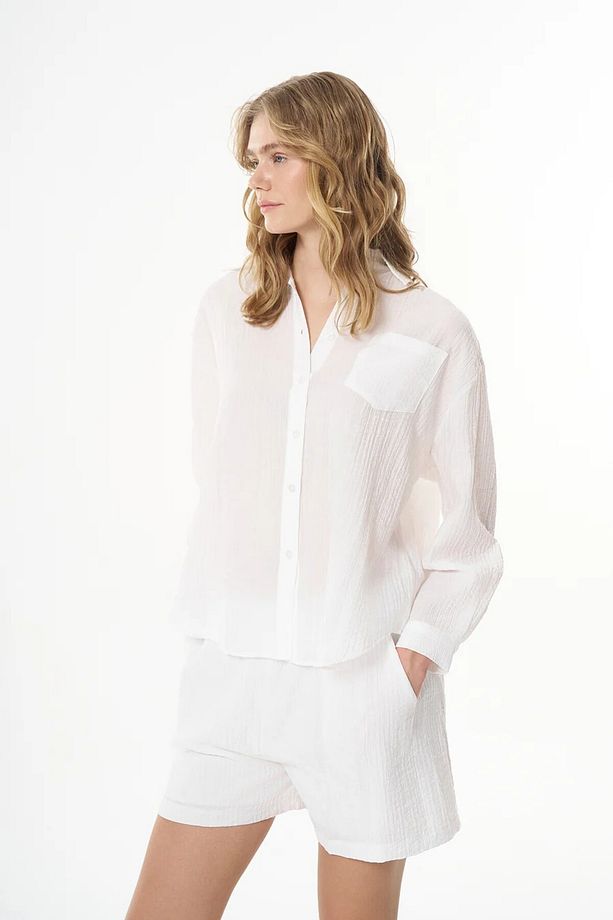Cepli Oversize Basic Dokulu Gömlek - 4