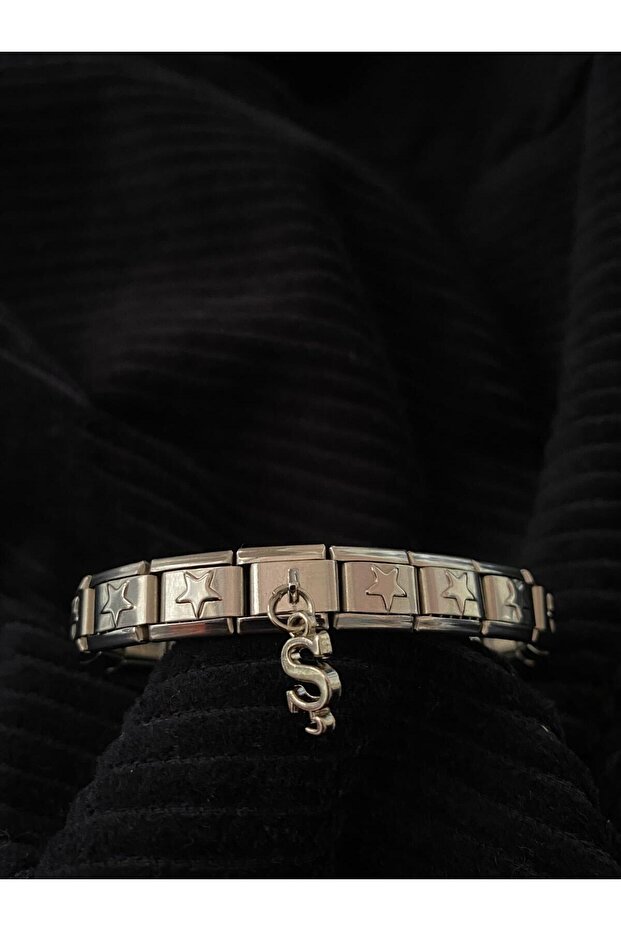 Letter S Starry Steel Italian Charm Bracelet