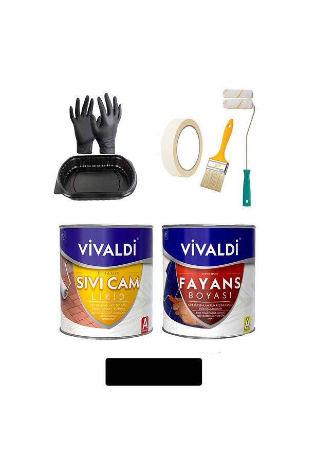 Fayans Boyası Seti Sıvı Cam Ve Uygulama Seti Tezgah,mermer,banyo,mutfak Boyama Seti Siyah 1 Lt - 1