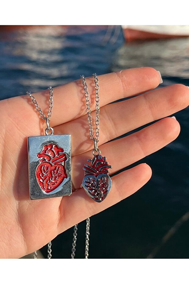 Çelik Kalp Anatomik Çift Kolyesi - 1