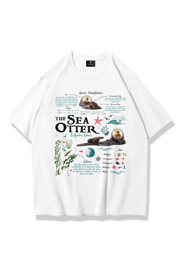 Unisex Sea Otter Tshirt Beyaz - 1
