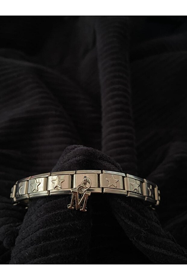 M Letter Starry Steel Italian Charm Bracelet