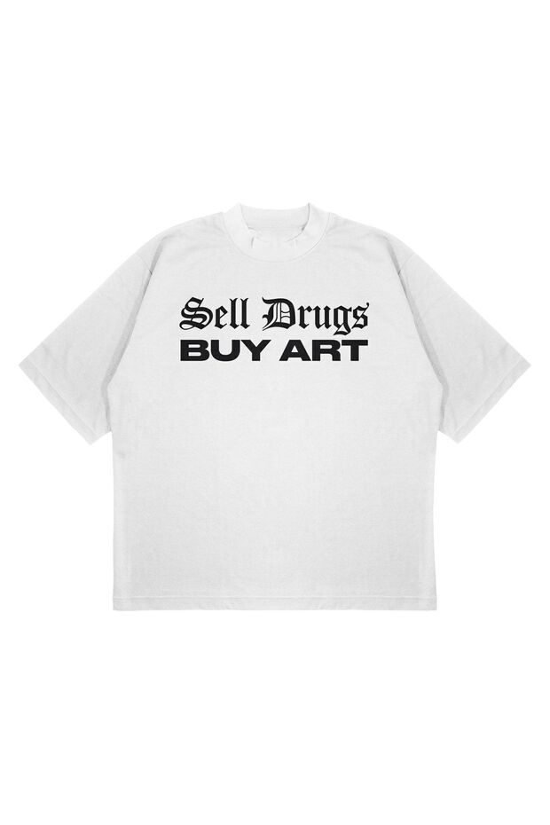 Unisex Oversize Sell Drug Buy Art Printed Boxy Fit Thick Fabric (240Gsm) T-Shirt