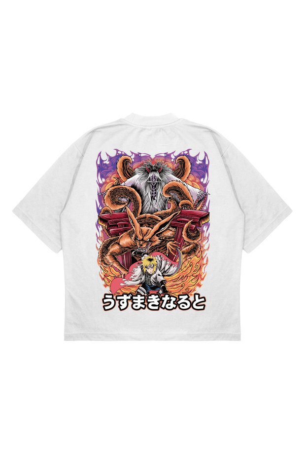 Unisex Oversize Naruto 9 Tails Printed Boxy Fit Thick Fabric (240Gsm) T-Shirt
