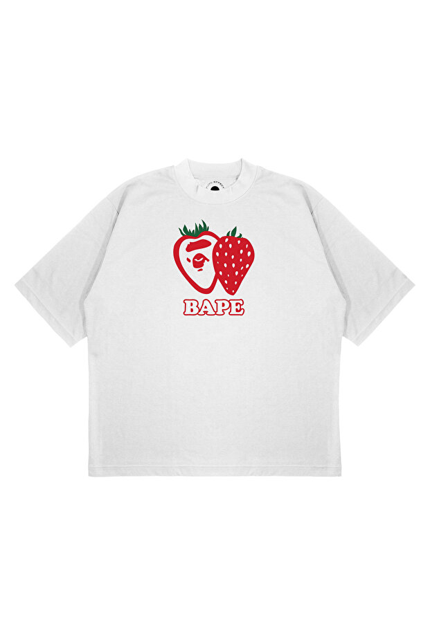 Unisex Oversize a Bathing Ape Strawberry Printed Boxy Fit Thick Fabric (240Gsm) T-Shirt