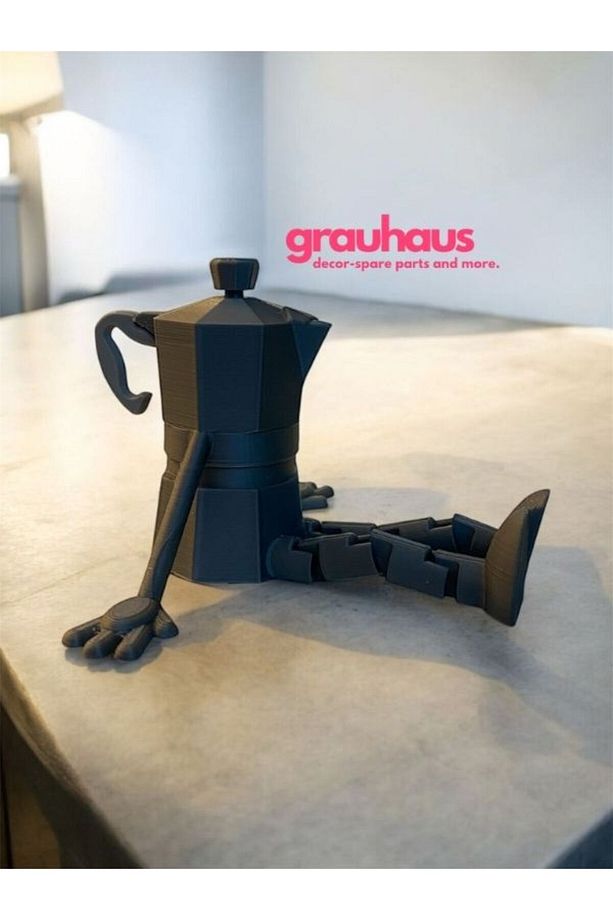 Kahve Köşesi Sevimli Biblo Seti 4'lü Set Kahve Çekirdeği Bej Kahve Kupası Moka Pot, Bej Termos - 4