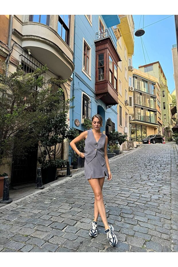 Double Kumaş Kadın Yelek - 4