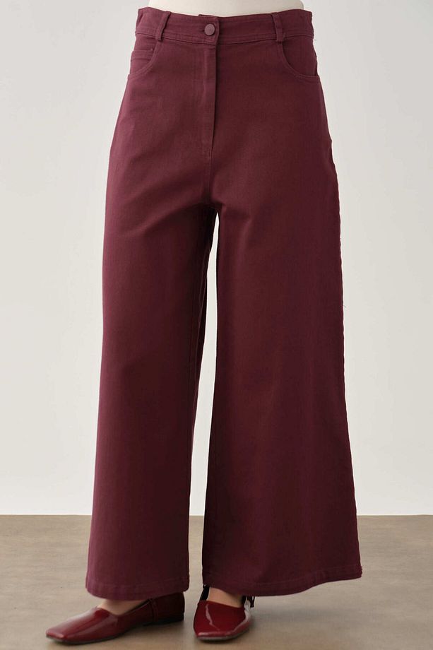 Bol Paça Canvas Pantolon - Mürdüm - 4