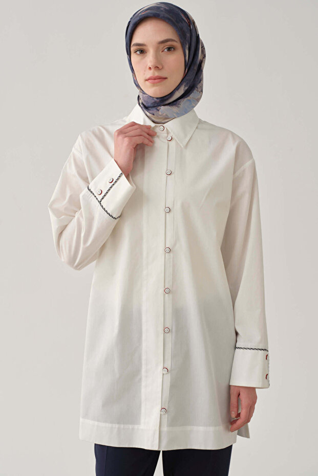 Brit Düğmeli Gömlek - Ekru - 3