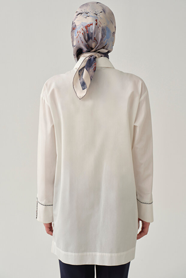 Brit Düğmeli Gömlek - Ekru - 8