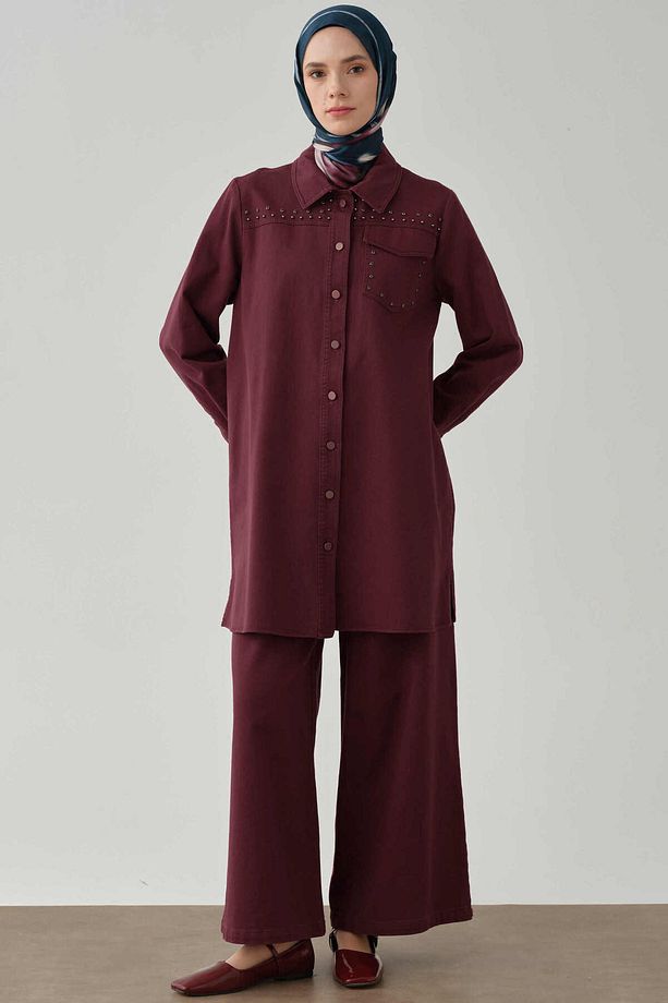 Bol Paça Canvas Pantolon - Mürdüm - 2