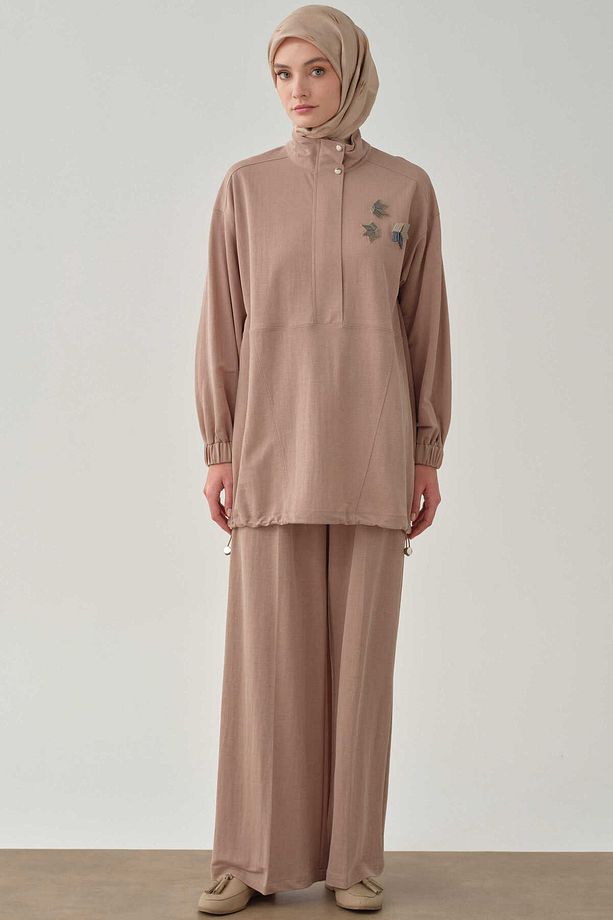 Bol Paça Bel Lastikli Pantolon - Camel - 2