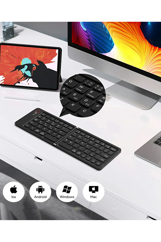 Tk-08 Şarjlı Katlanabilir Taşınabilir Bluetooth Mini Klavye - 3