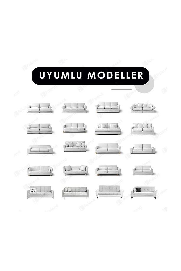 HANSARAY 3+3+1+1 Likrali Kare Desen Esnek Yikanabilir Koltuk Örtüsü Takımı - 3
