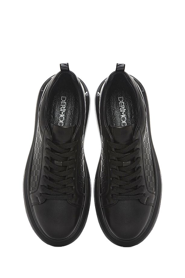 Erkek Siyah Bağcıklı Kalın Tabanlı Deri Sneaker 25SFD641418 - 7