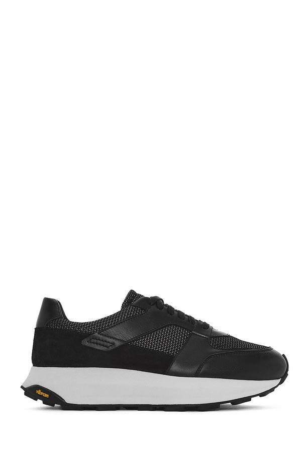Erkek Siyah Bağcıklı Kalın Tabanlı Deri Sneaker 25SFD775114 - 1