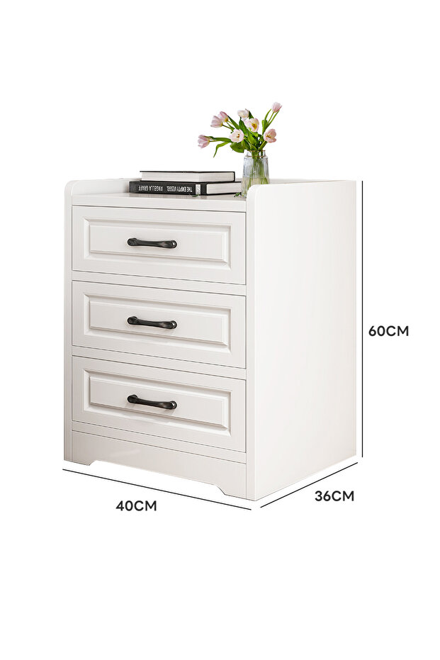 European Style Bedroom Cabinet Vintage Nightstand With 3 Drawers For Bedroom Living Room 40*36*60cm - 7