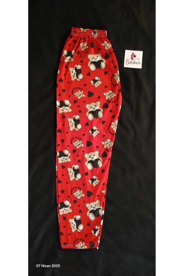 Red Teddy Bear Patterned Cotton Pajama Bottoms