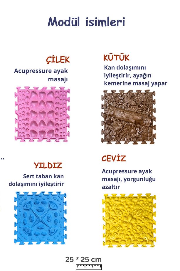 Ortopedik Mat, Ortopedik Çocuk Oyun Matı, Masaj Halısı 6 Modül Yapboz Puzzle Oyun Halısı Temel Set - 3