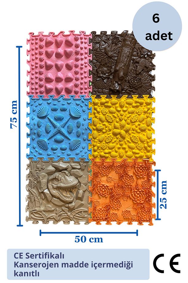 Ortopedik Mat, Ortopedik Çocuk Oyun Matı, Masaj Halısı 6 Modül Yapboz Puzzle Oyun Halısı Temel Set - 2