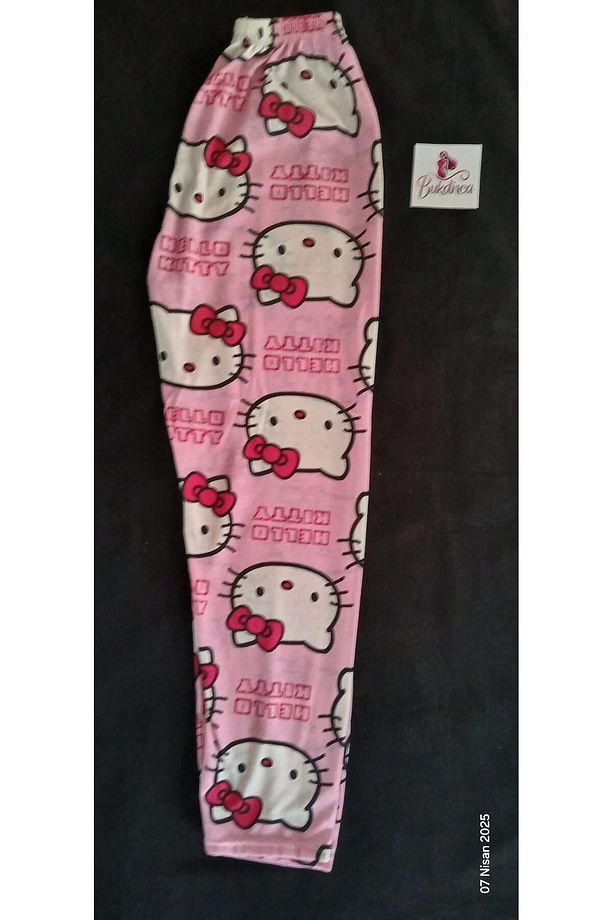 Pembe Kumaş Üzerinde Hello Kitty Desenli Pijama Altı - 4