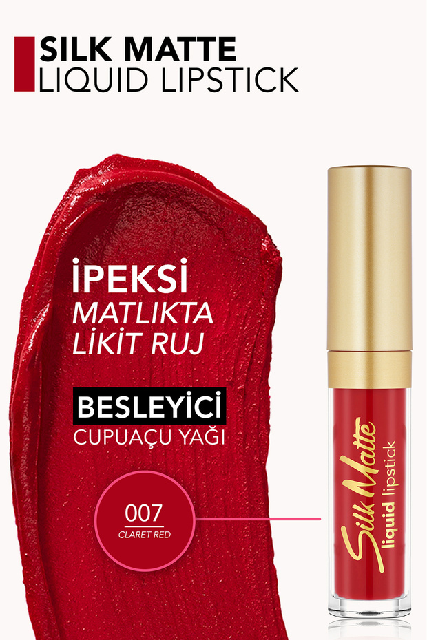 Kadife Dokulu Likit Mat Ruj - Silk Matte Liquid Lipstick - 007 CLARET RED - 8690604397365 - 5