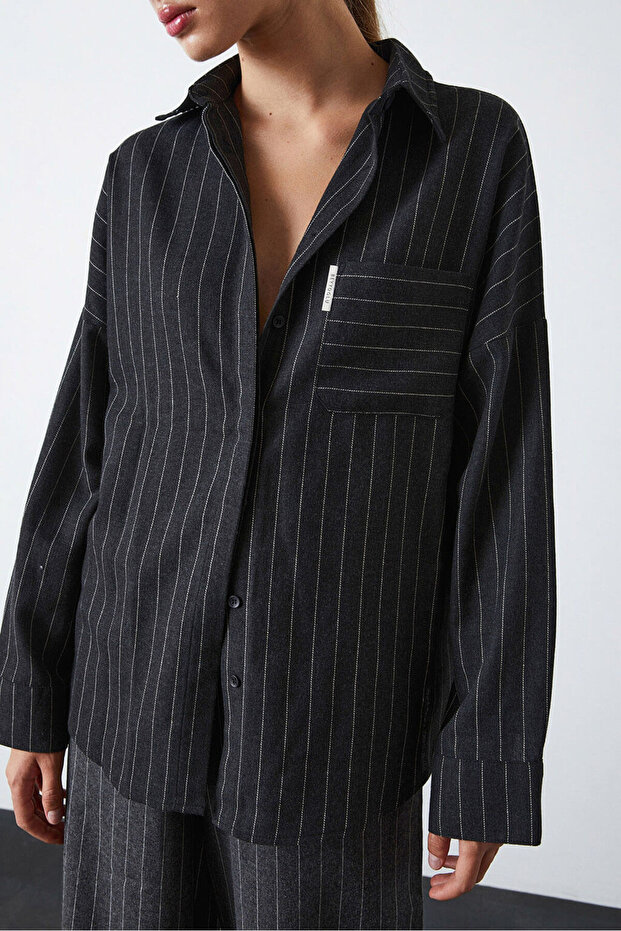 Oversize Çizgili Gömlek - 4