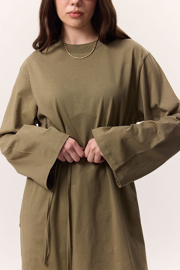 BAĞLAMA DETAYLI OVERSIZE TSHIRT HAKİ - 6