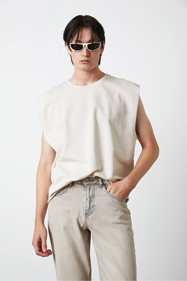 Yıkamalı Kolsuz Tshirt - 2