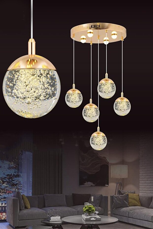 37w 5'li Gold Sarkıt Led Avize - 1