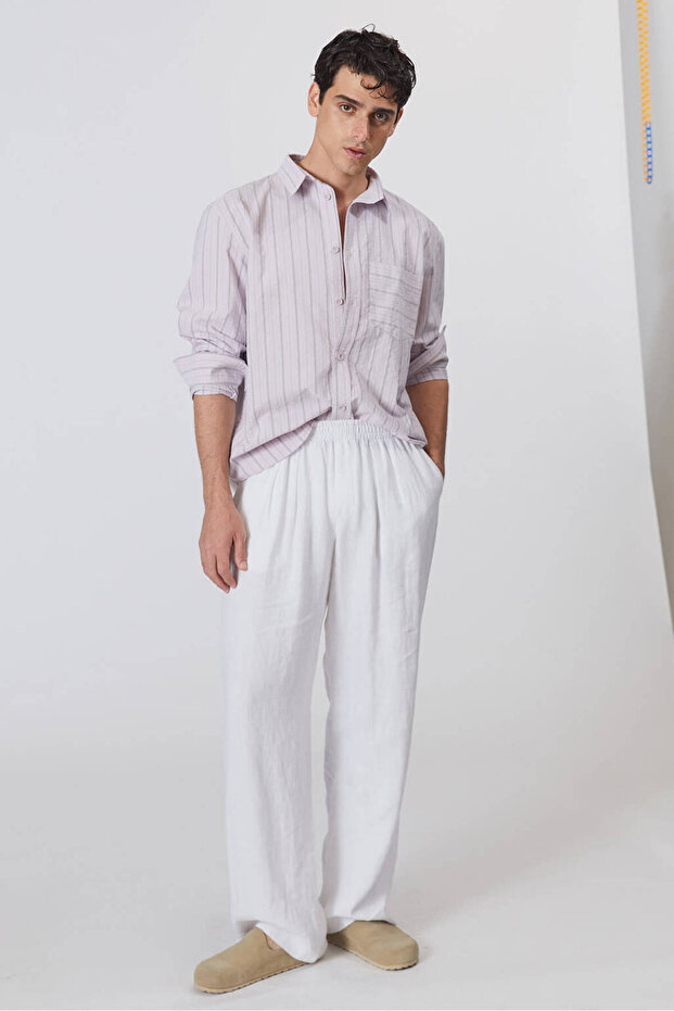 Oversize Çizgili Poplin Gömlek - 2